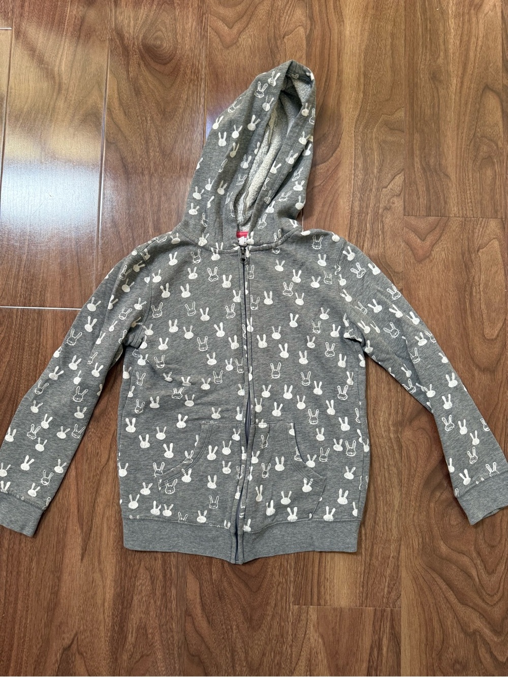 Gray Hoodie with White Bunny Print For Girls